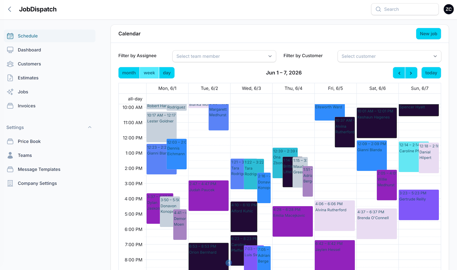 JobDispatch App Dashboard Light